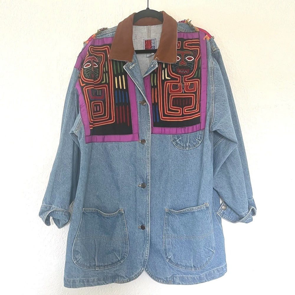 Sun Belt Denim Embroidered Coat Chore Jacket Guna Mola XL Cotton Vintage Boho